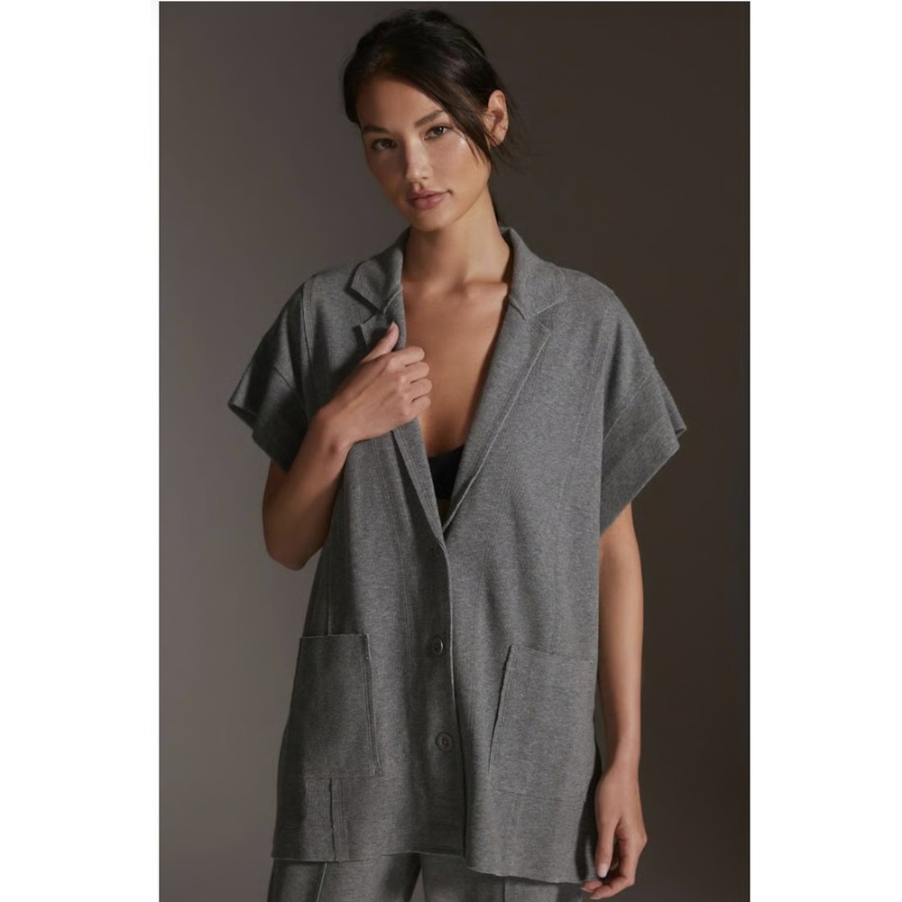 Daily Practice XXS Gray Cotton Blend‎ Open Front Short Sleeve Duster Jacket
